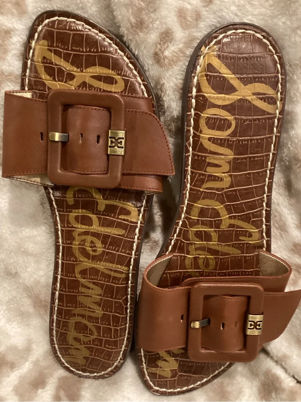 Sam Edelman Gaige Tan/Saddle Leather Buckle Slide Sandals, Size 8 1/2 - Picture 12 of 13